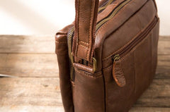 Cool Small Leather Black Mens Messenger Bags Shoulder Bags  for Men