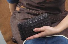 Genuine Leather Mens Cool Long Leather Wallet Zipper Clutch Wristlet Wallet for Men