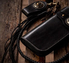 Handmade Leather Mens Chain Biker Wallet Cool Long Leather Wallet With Chain Wallets for Men