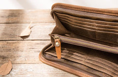 Cool Canvas Leather Mens Bifold Long Wallet Zipper Long Wallet for Men