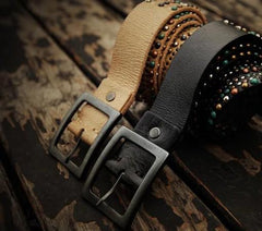 Handmade Genuine Leather Mens Belt Custom Cool Leather Men Black Belts for Men