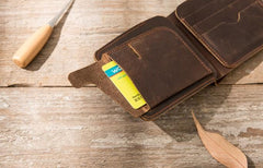 Coffee Cool Leather Mens Small Wallet Bifold Vintage Slim billfold Wallet for Men