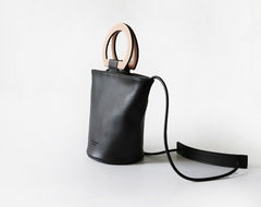 Cute Leather Black Womens Mini Bucket Purse Handbag Barrel Shoulder Bag for Women