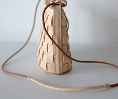 Cute Leather Beige Braided Womens Small Crossbody Purse Mini Shoulder Bag for Women