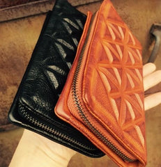 Genuine Leather Mens Cool Long Leather Wallet Zipper Clutch Wristlet Wallet for Men