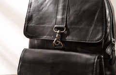 Black Cool Mens Leather Backpacks Travel Backpacks Laptop Backpack for men