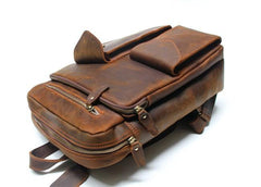 Cool Brown Leather Mens Backpack Travel Backpacks Laptop Backpack for men