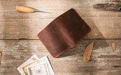 Brown Cool Leather Mens Small Wallet Bifold Vintage Slim billfold Wallet for Men