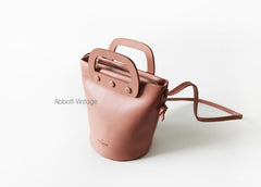 Cute Leather Pink Womens Mini Bucket Purse Handbag Barrel Shoulder Bag for Women