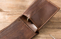 Cool Leather Mens Small Wallets Bifold Vintage billfold Wallets for Men