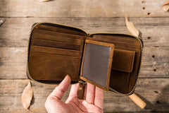 Cool Leather Vintage Mens Small Wallets Zipper billfold Wallets for Men