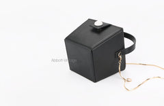 Cute Leather Black Womens Mini Box Purse Handbag Barrel Shoulder Bag for Women