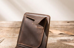 Coffee Cool Leather Mens Small Wallet Bifold Vintage Slim billfold Wallet for Men