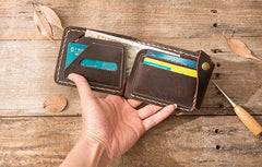 Handmade Leather Mens Small Wallets Bifold Slim billfold Front Pocket Wallet for Men