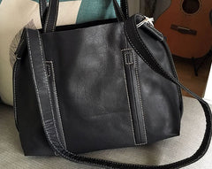 Vintage WOMENs Black Small LEATHER Tote Bag Fashion Tote Purse FOR WOMEN