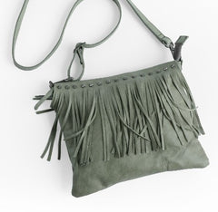 Vintage WOMENs LEATHER Tassels Shoulder Bag Handmade Crossbody Purse With tassels