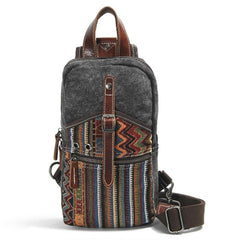 Rustic Canvas Leather Mens Sling Bags Chest Bag One Shoulder Pack for men