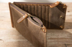 Cool Canvas Leather Mens Bifold Long Cards Wallet Long Wallet for Men