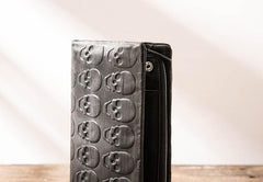 Cool Black Skull Leather Mens Long Wallet Long Wallet for Men