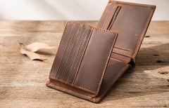 Vintage Leather Mens Small Wallets Bifold Slim billfold Wallet for Men