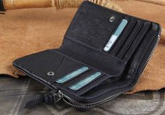 Handmade Genuine Leather Mens Cool Slim Leather billfold Wallet Men Small Wallets Bifold for Men