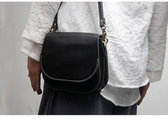 Cute Black LEATHER Flip Side Bag Handmade WOMEN Saddle Phone Crossbody BAG Purse FOR WOMEN