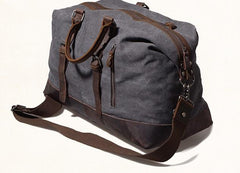 Gray Mens Leather Canvas Large Weekender Bag Canvas Travel Bag for Men