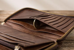 Cool Leather Mens Coffee Long Zipper Clutch Wallet Long Wallet for Men