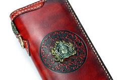 Handmade Leather Mens Chain Biker Wallet Cool Leather Wallet Long Phone Wallets for Men