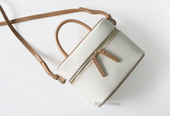 Cute Leather White Womens Mini Box Purse Handbag Barrel Shoulder Bag for Women