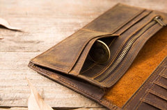 Vintage Slim long Wallets Leather Mens Tan Wallet Long Wallet for Men
