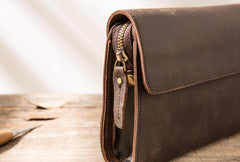 Cool Leather Mens Large Long Zipper Clutch Wallet Long Wallet for Men