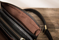 Cool Leather Black Mens Messenger Bags Vintage Shoulder Bags  for Men