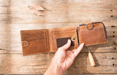 Cool Leather Mens Trifold Slim Front Pocket Wallets billfold Small Wallet for Men