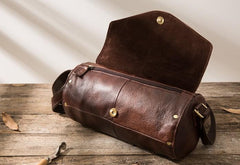 Cool Small Mens Leather Barrel Bag Messenger Bags Shoulder Bags  for Men