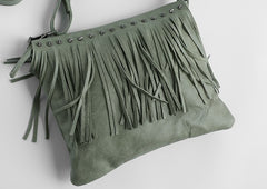 Vintage WOMENs LEATHER Tassels Shoulder Bag Handmade Crossbody Purse With tassels