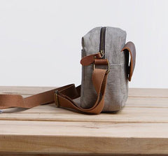 Cool Mens Canvas Leather Side Bag Gray Courier Bag Messenger Bag for Men