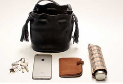Mini LEATHER WOMEN Barrel Bag Small Bucket Purse SHOULDER Purses FOR WOMEN