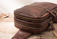 Coffee Leather Mens Sling Bag Sling Shoulder Bag Sling Chest Bag for men