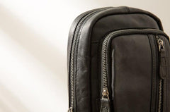 Leather Mens Black Shoulder Sling Backpack Sling Bag Sling Backpack for men