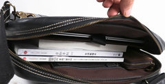 Cool Black Leather Mens Briefcase Work Bag Laptop Bag Business Bag for Men