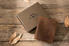 Cool Leather Vintage Mens Slim Small Wallets Zipper billfold Wallets for Men