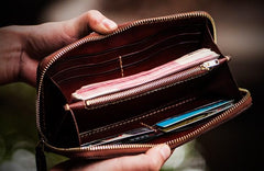 Handmade Leather Tooled Ganesh Mens Chain Biker Wallets Cool Leather Wallet Zipper Long Wallets for Men