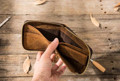 Cool Leather Vintage Mens Small Wallets Zipper billfold Wallets for Men
