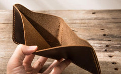 Cool Leather Mens Coffee Slim Small Wallet Bifold Vintage billfold Wallet for Men