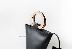 Cute Leather Black Womens Mini Bucket Purse Handbag Barrel Shoulder Bag for Women