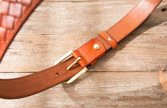 Handmade Cool Braided Leather Mens Belt Leather Belt for Men