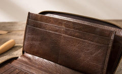 Cool Leather Mens Coffee Long Zipper Clutch Wallet Long Wallet for Men