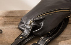 Mens Black Leather Sling Bag Sling Shoulder Bag Sling Backpack for men