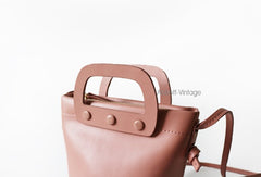 Cute Leather Pink Womens Mini Bucket Purse Handbag Barrel Shoulder Bag for Women